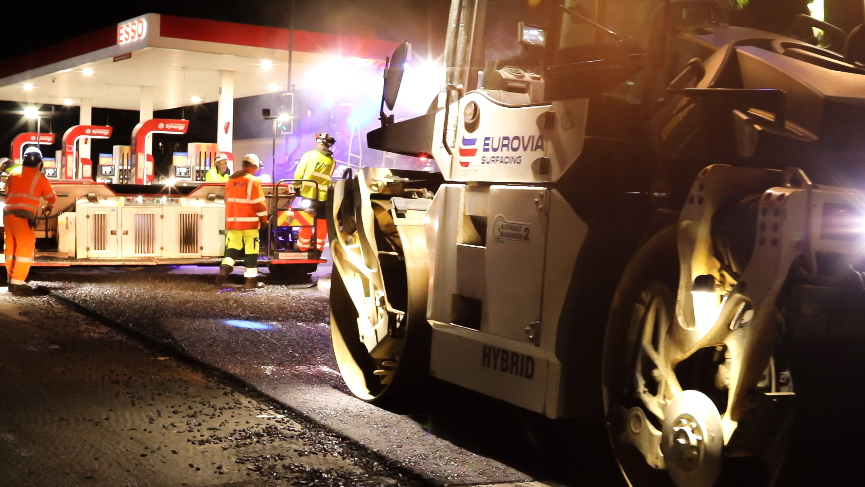 Road infrastructure night works representing the support of a global construction group backing Ringway Jacobs