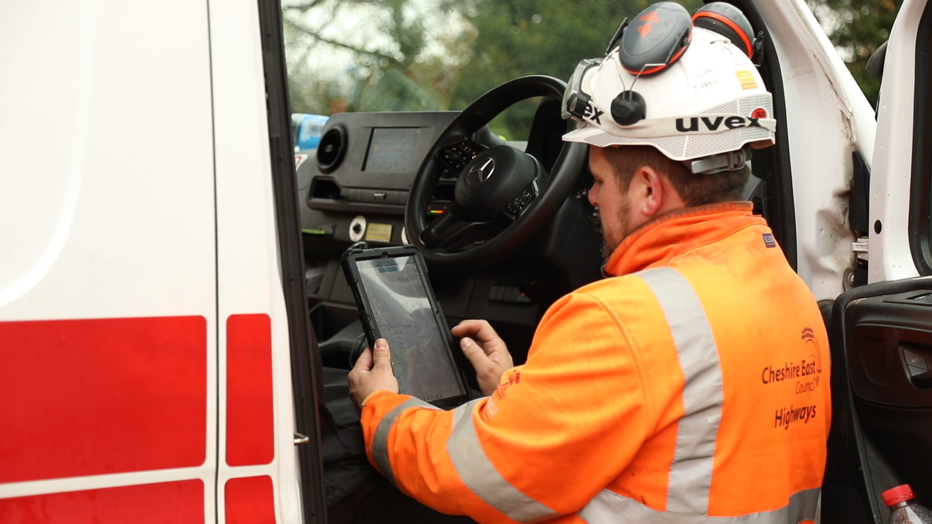 Ringway Jacobs Highways operative using in-vehicle digital system to capture and manage road network data