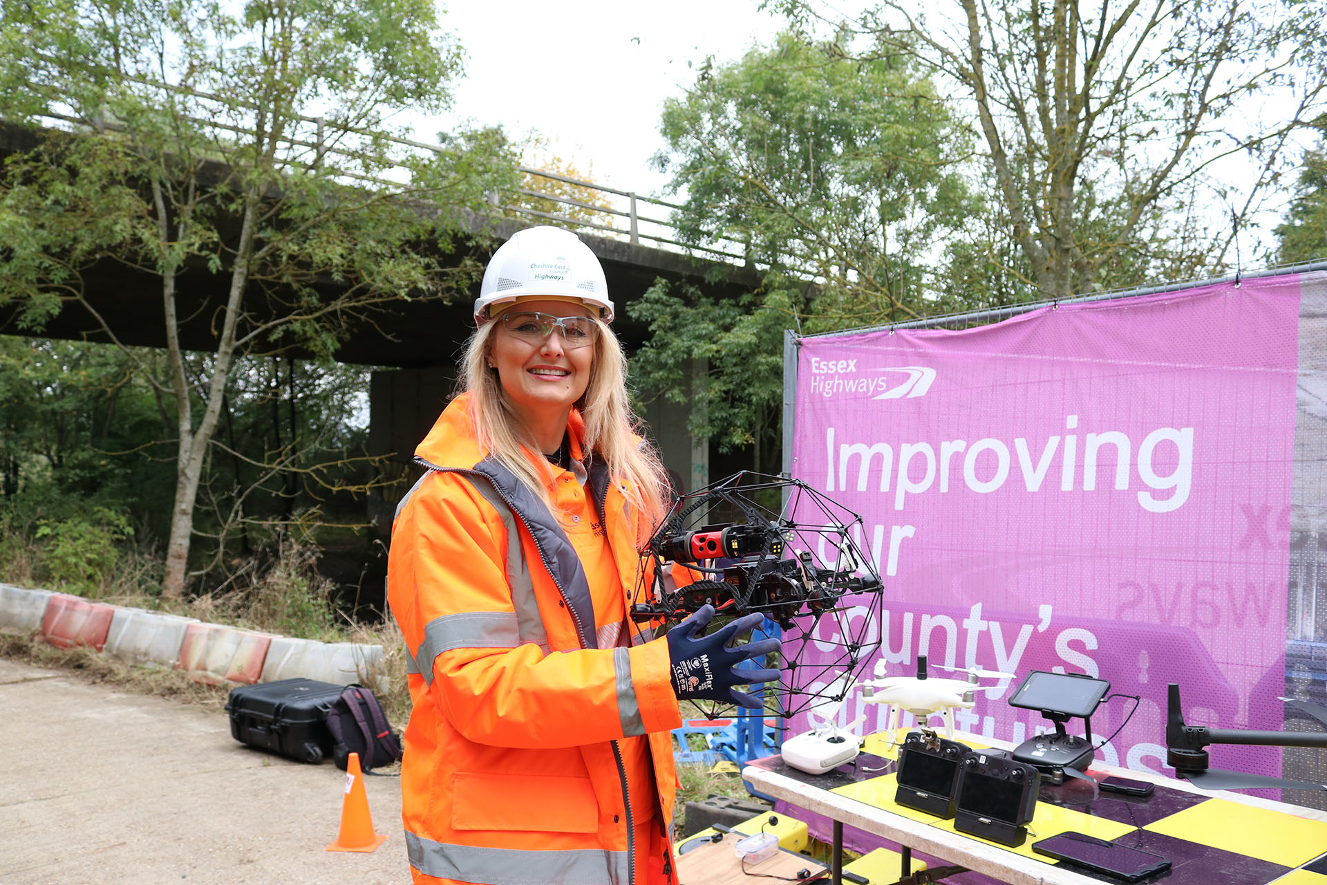 Caged drone operating in Essex Highways